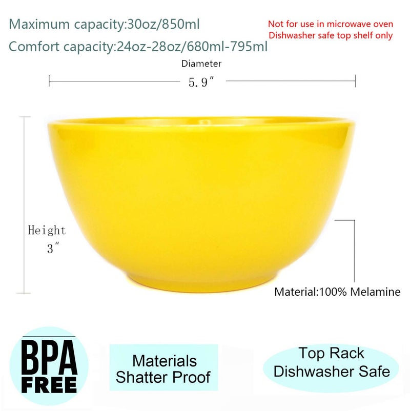 KX-WARE Melamine Bowls set - 28oz 6inch 100% Melamine Cereal/Soup/Salad Bowls, Set of 12 in 6 Assorted Colors | Shatter-Proof and Chip-Resistant Dishwasher Safe, BPA Free - Image 2